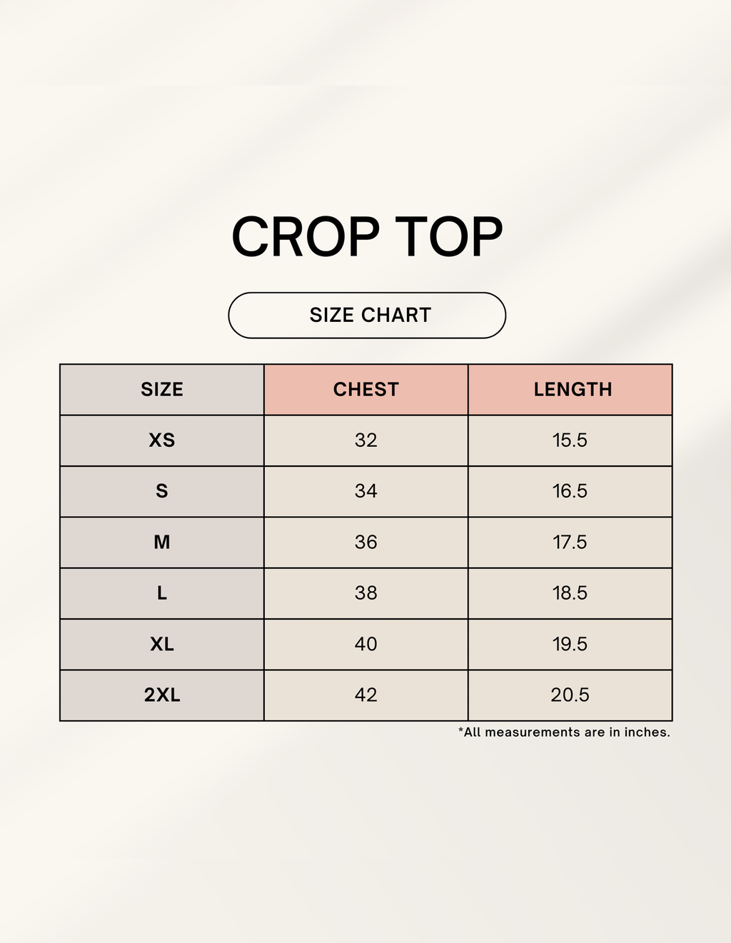 Box of Cats Crop Top size chart