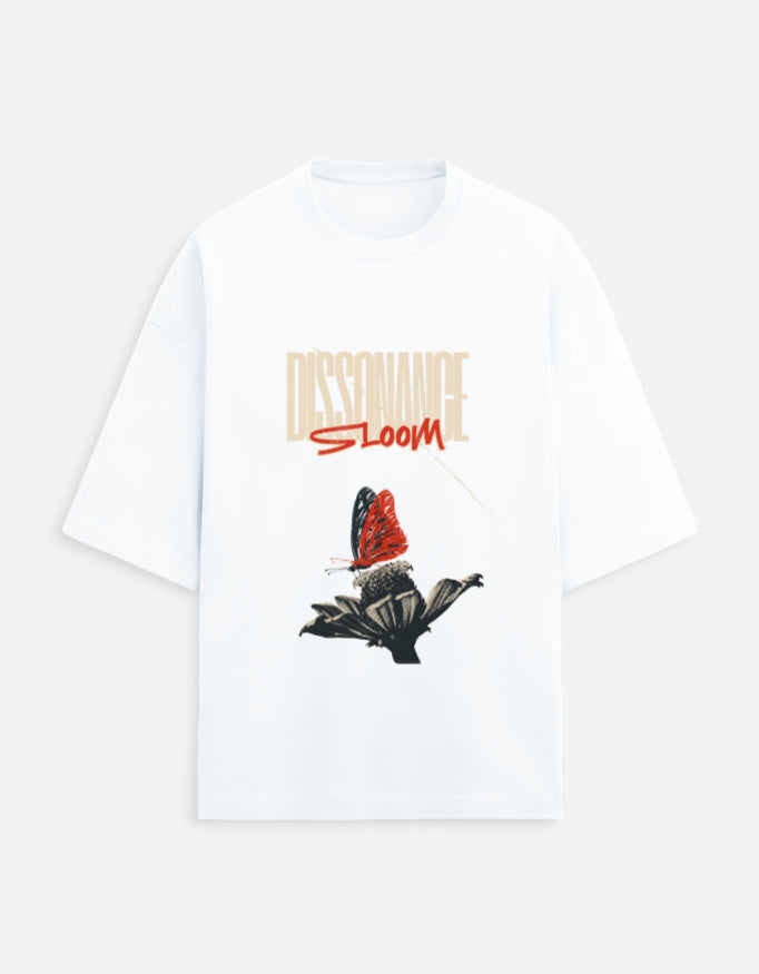 Kaavo Dissonance Bloom terry oversized tee in White, front print