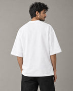 Kaavo Dissonance Bloom terry oversized tee in White on model, back view