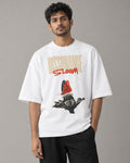 Kaavo Dissonance Bloom terry oversized tee in White on model, front view