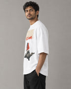 Kaavo Dissonance Bloom terry oversized tee in White on model, side view