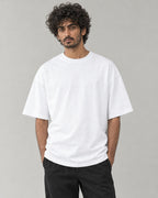 Kaavo Vasudeva oversized tee in White on model, front view
