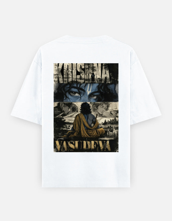 Kaavo Vasudeva oversized tee in White, Krishna back print