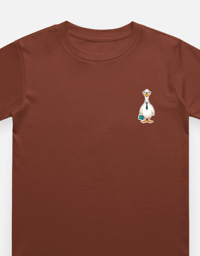Little Kaavo kids crew tee in Brick Red, front with pocket print