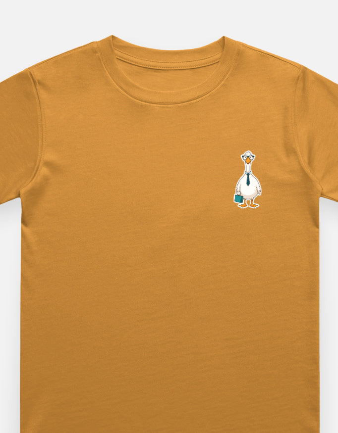 Little Kaavo kids crew tee in Golden Yellow, front with pocket print