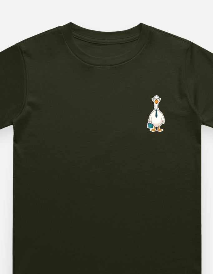 Little Kaavo kids crew tee in Olive Green, front with pocket print