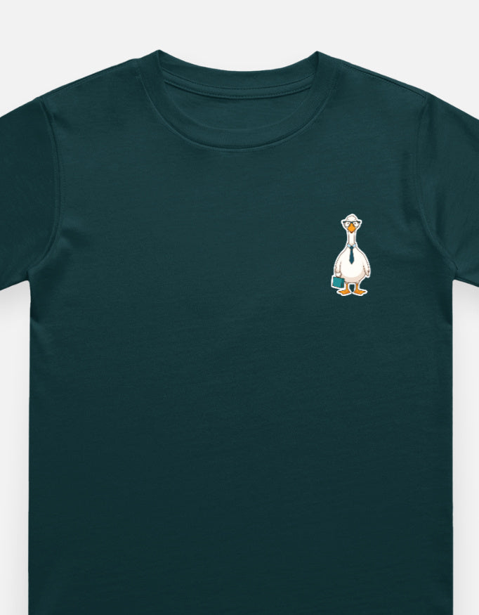 Little Kaavo kids crew tee in Petrol Blue, front with pocket print
