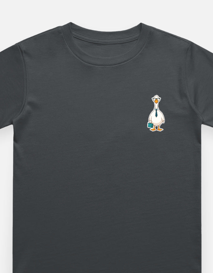 Little Kaavo kids crew tee in Steel Grey, front with pocket print